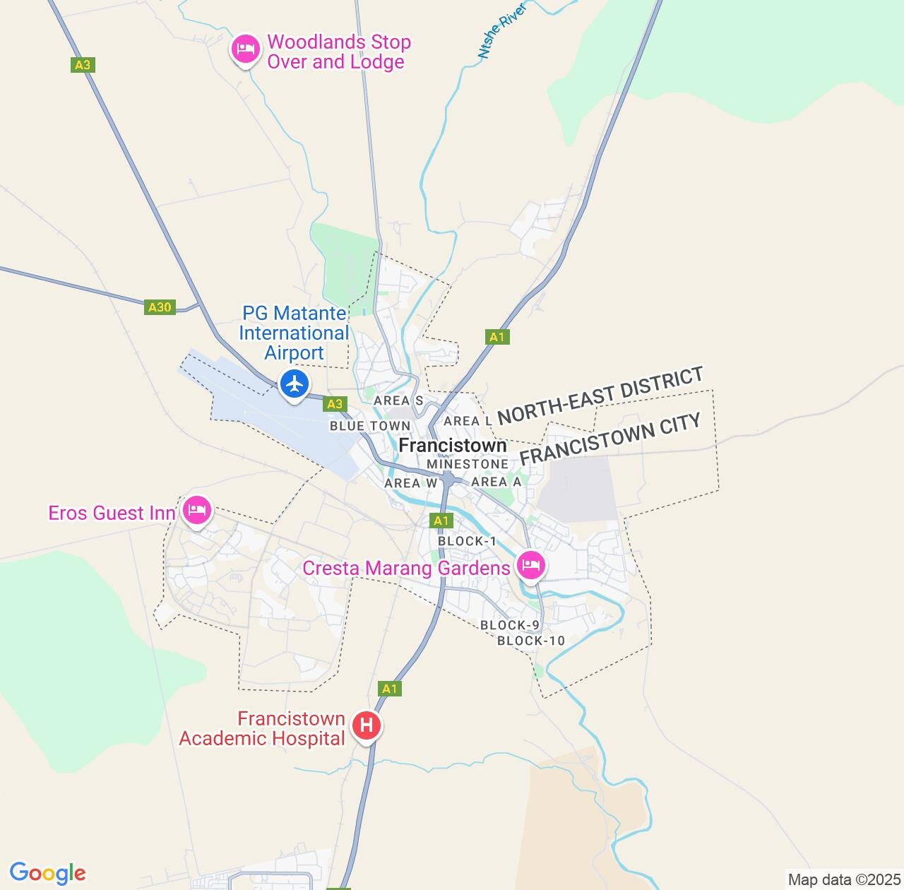 Map image for Intellectual Property Lawyers in City of Francistown and Botswana IP firms at coordinates  ; .