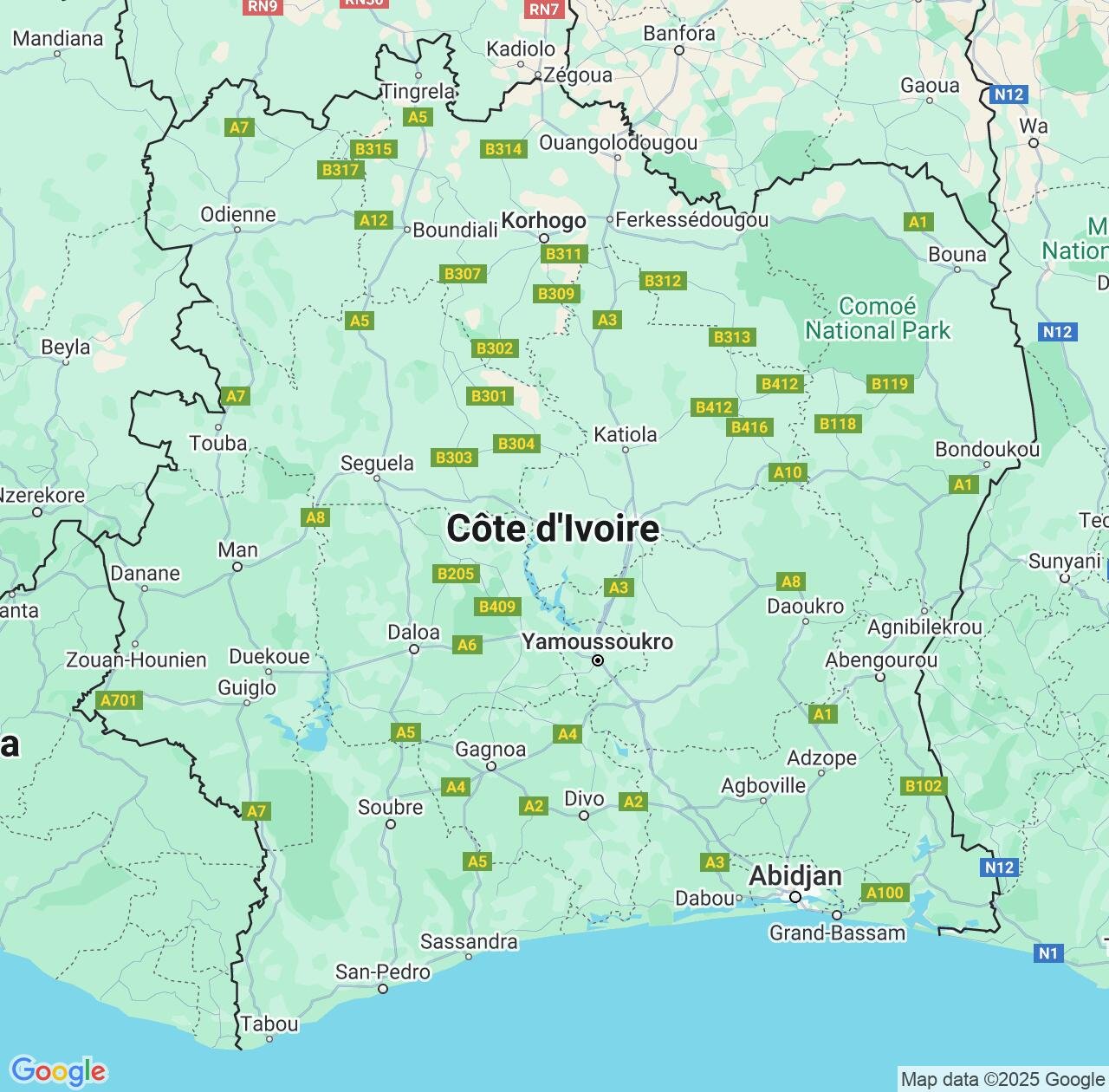Map image for Intellectual Property Lawyers in Cote D'Ivoire (Ivory Coast) and Africa IP firms at coordinates  ; .