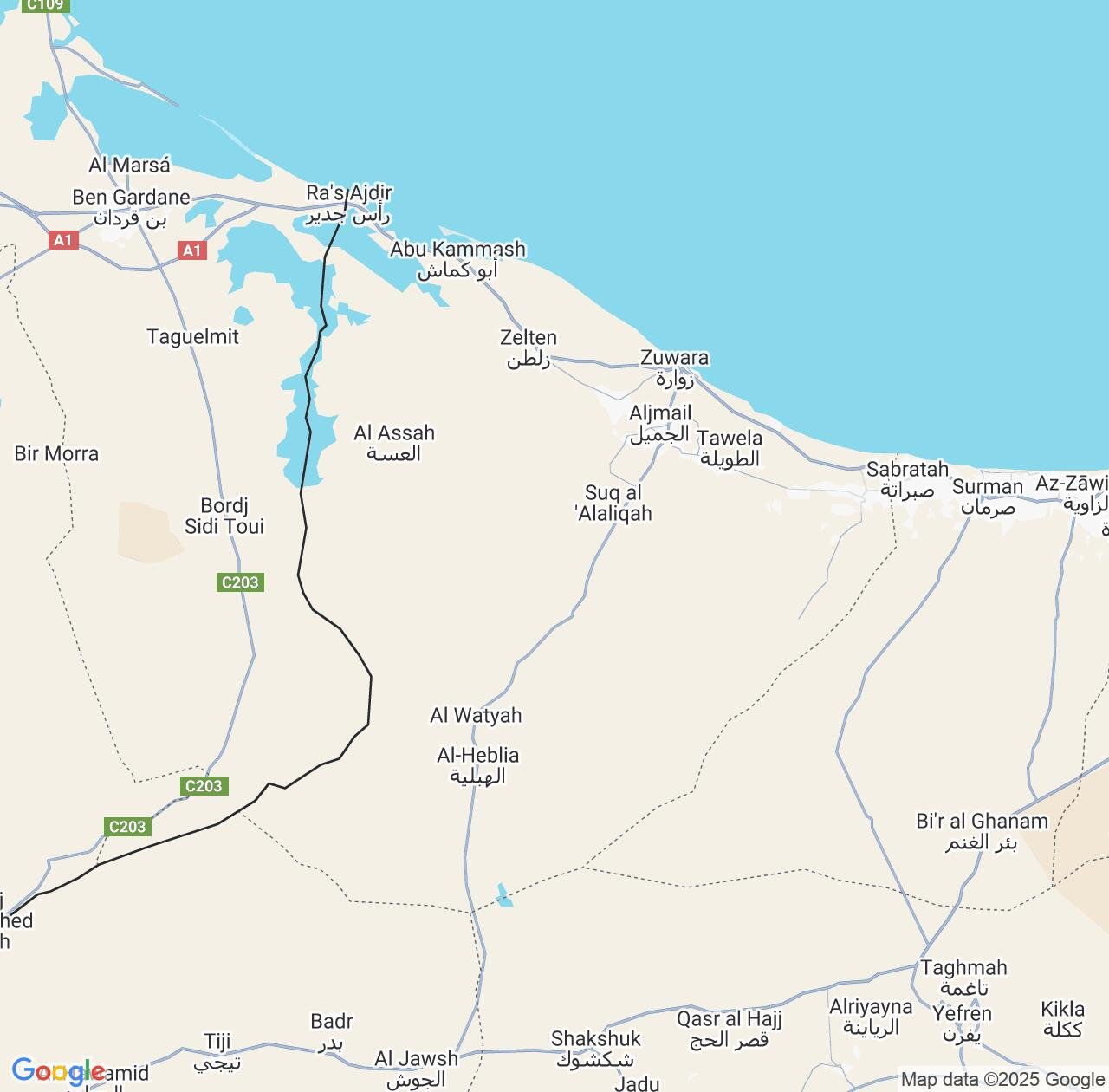 Map image for Intellectual Property Lawyers in An Nuqāţ al Khams and Libya IP firms at coordinates  ; .