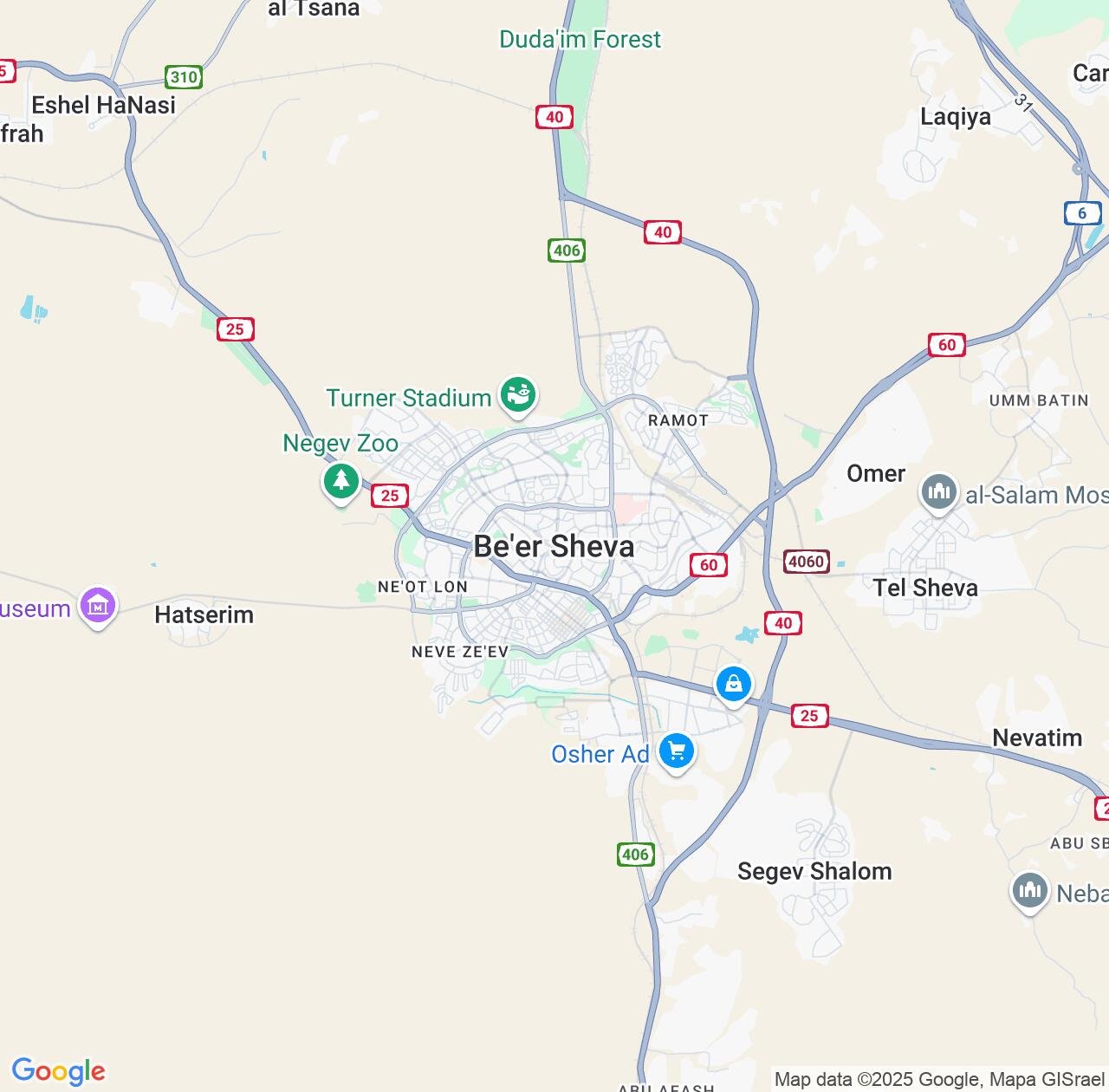 Map image for Intellectual Property Lawyers in Beersheba and Southern District IP firms at coordinates  ; .