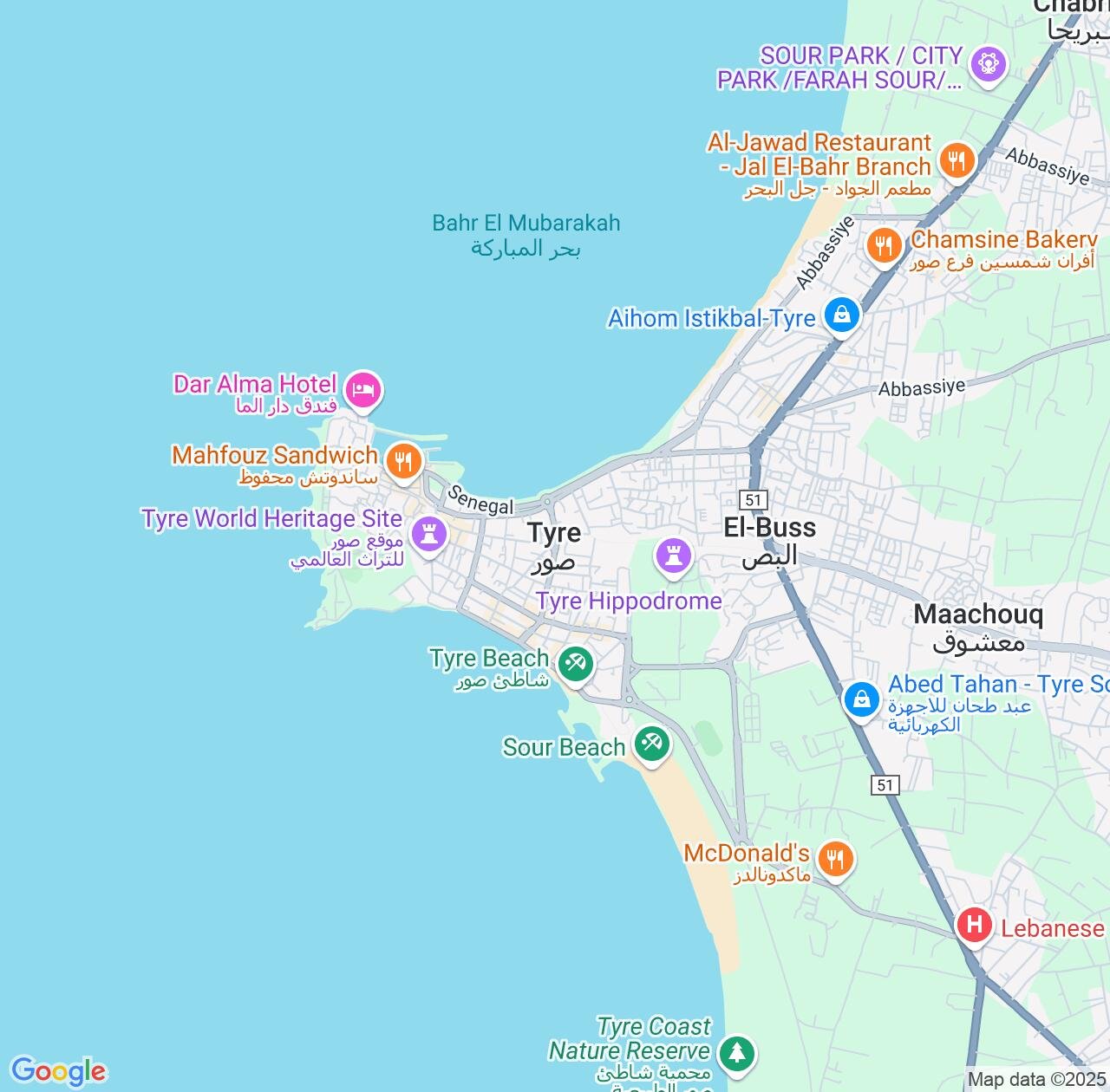 Map image for Intellectual Property Lawyers in Tyre and South Governorate IP firms at coordinates  ; .