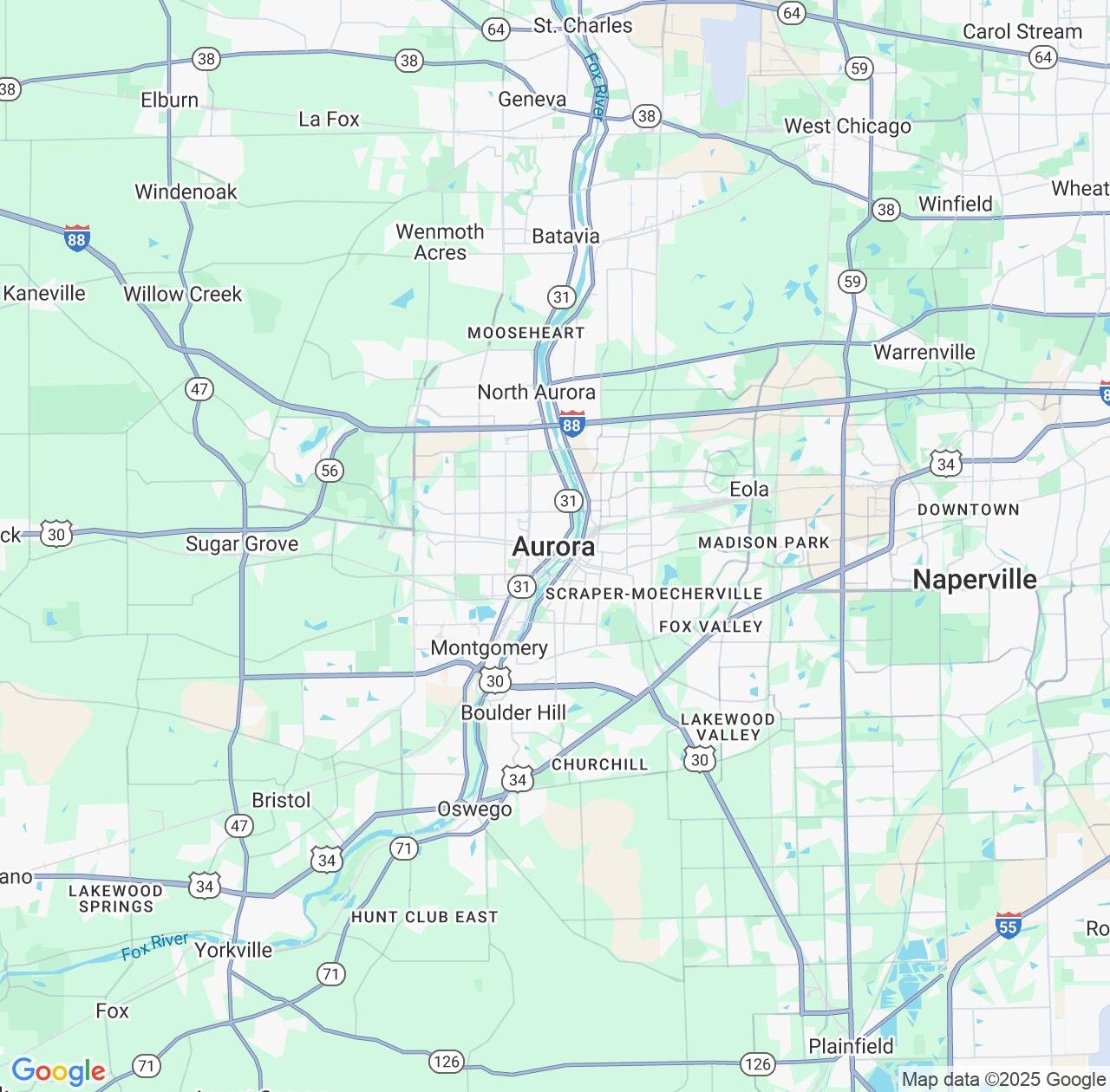 Map image for Intellectual Property Lawyers in Aurora and Illinois IP firms at coordinates  ; .