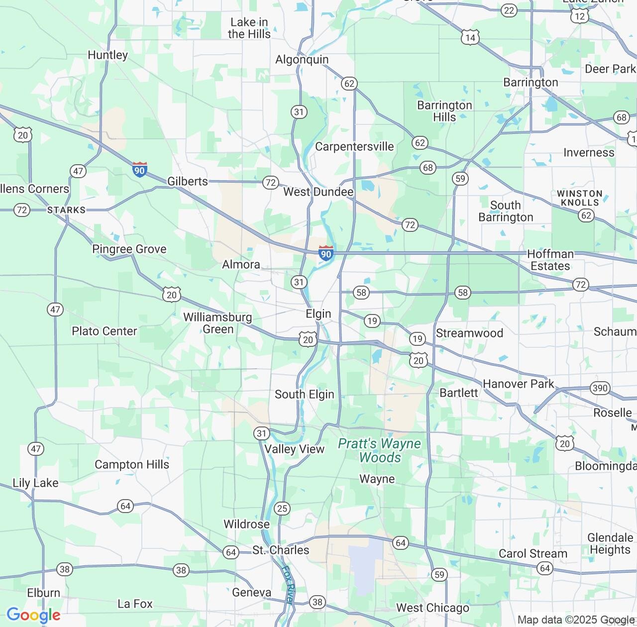 Map image for Intellectual Property Lawyers in Elgin and Illinois IP firms at coordinates  ; .