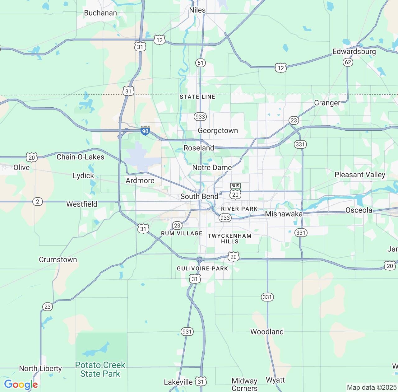 Map image for Intellectual Property Lawyers in South Bend and Indiana IP firms at coordinates  ; .