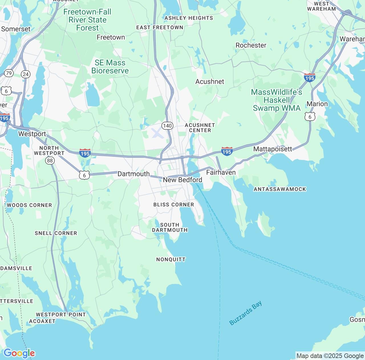 Map image for Intellectual Property Lawyers in New Bedford and Massachusetts IP firms at coordinates  ; .
