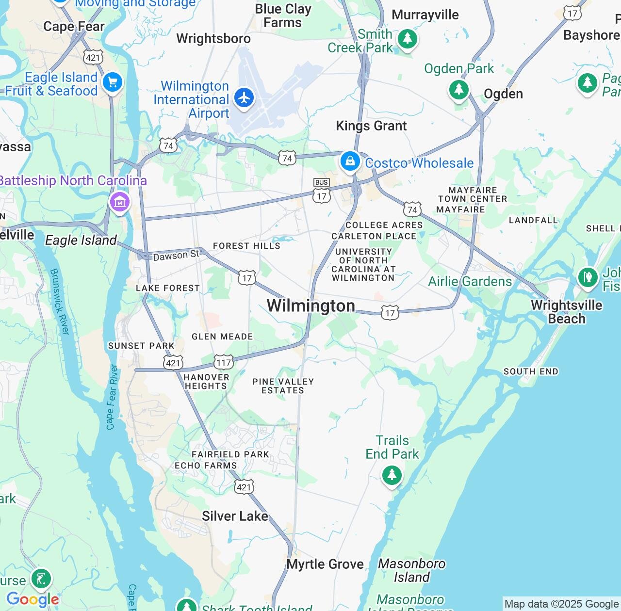 Map image for Intellectual Property Lawyers in Wilmington and North Carolina IP firms at coordinates  ; .