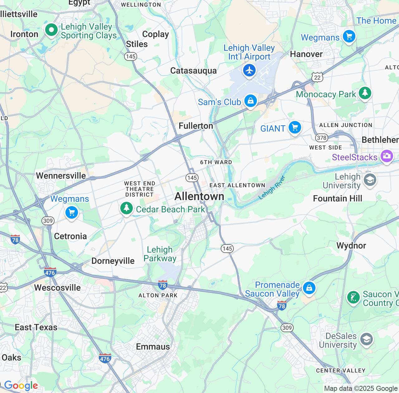 Map image for Intellectual Property Lawyers in Allentown and Pennsylvania IP firms at coordinates  ; .
