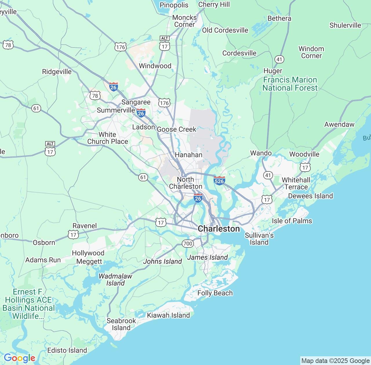 Map image for Intellectual Property Lawyers in North Charleston and South Carolina IP firms at coordinates  ; .