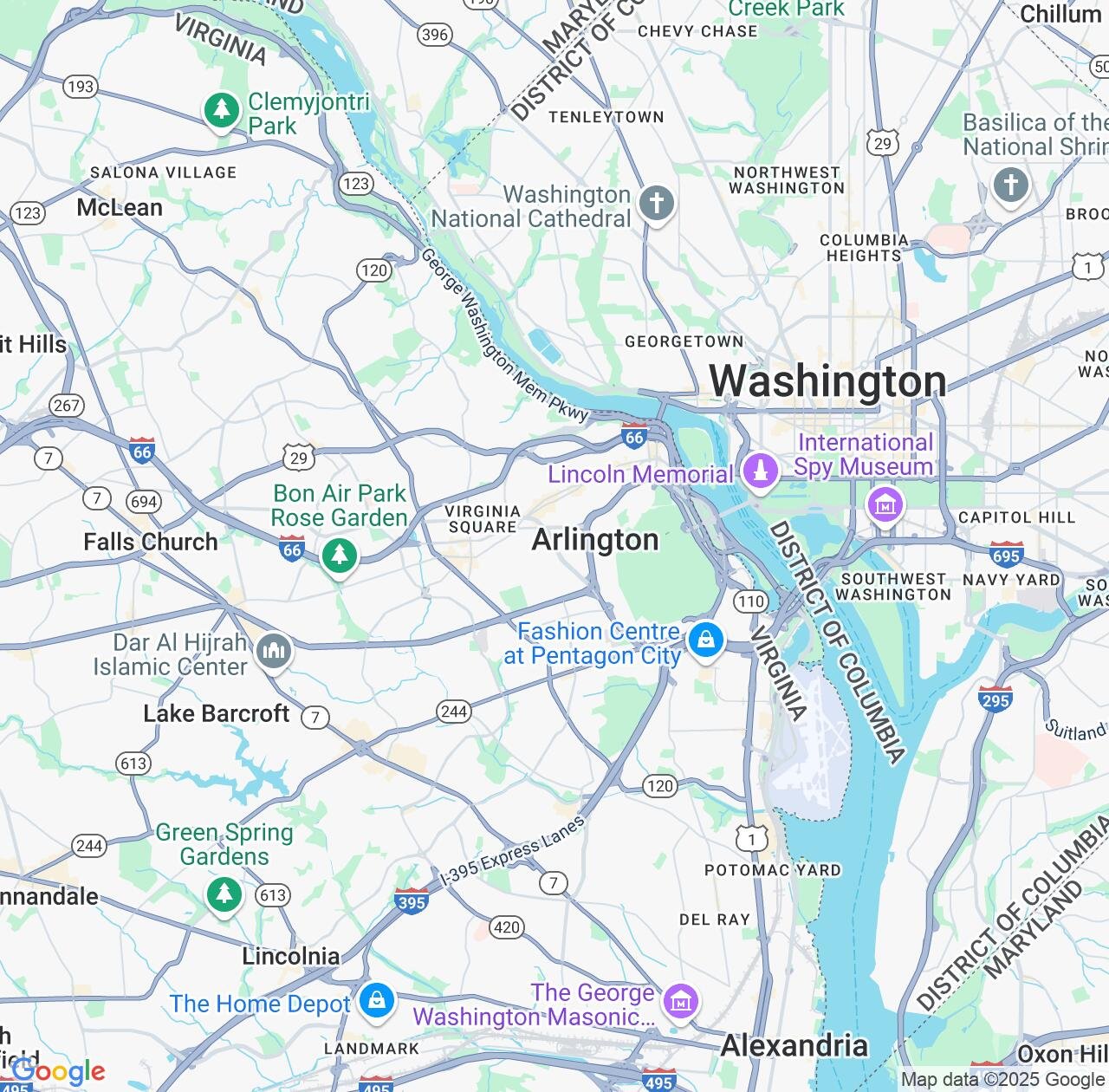 Map image for Intellectual Property Lawyers in Arlington and Virginia IP firms at coordinates  ; .